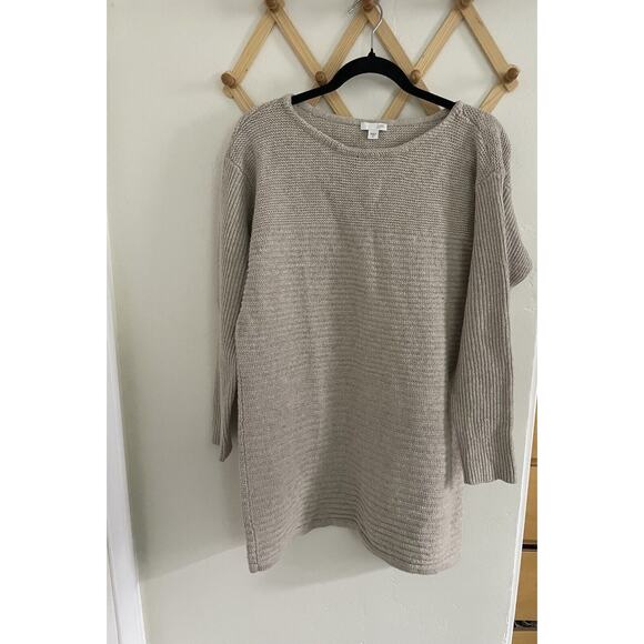 J. Jill Sweater Women's Medium Beige Knit Tunic Long Wool Silk Blend 3/4 Sleeves - Picture 2 of 8